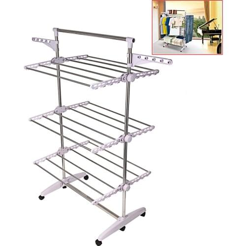 Adjustable Telescopic Rolling Clothing Garment Clothes Airer Horse Laundry Rack Hanging Drying Folding Hanger Organize Tools