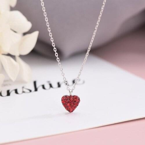 Romantic Red Cubic Zircon Stone Heart Pendant Necklaces For Women Statement Real 925 Sterling Silver Long Chain Necklace Jewelry