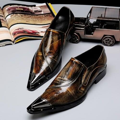 Luxury Brogues Evening Party Metal Tip Crafted Slip-on Shoes Men Fashion Dress Shoes Wedding Prom Banquet Italian Loafers Gents
