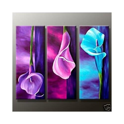 Hand Painted artwork Charm purple High Q. Flower Oil Painting on canvas 8x20inchx3 mixorde Framed