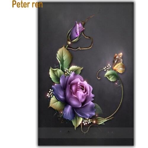 Crafts Diamond painting flower cross stitch diamond embroidery 5d Square/Round diamond Mosaic Rhinestone "Purple rose butterfly"