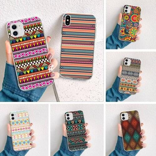Indian Style Pattern Bright Tribal Phone Case For iphone 12 11 Pro Mini XS Max 8 7 6 6S Plus X 5S SE 2020 XR Silicone Soft cover
