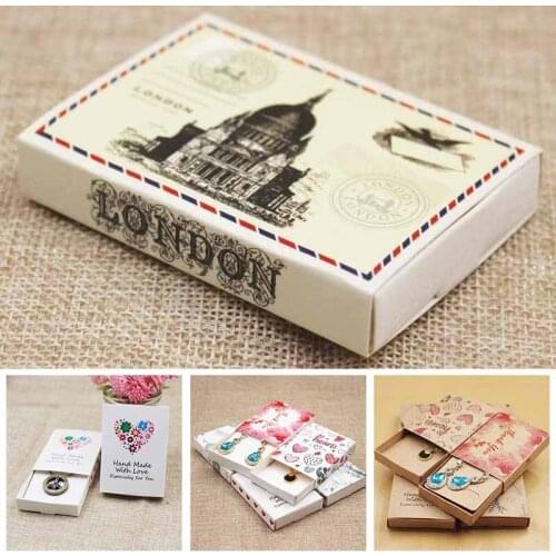 1Pc Mini Rectangle Kraft Packaging Box Printed Jewelry Packaging Boxes Wedding Party Souvenirs Favor Packing Paper Boxes Wholesa