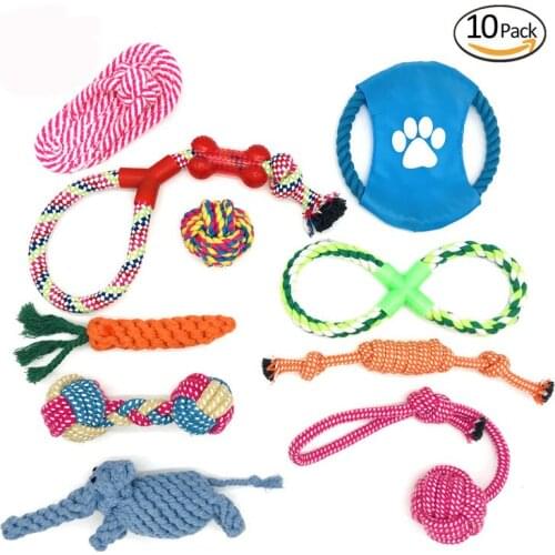 10pcs Dog Toys Set Puppy Chew Toys Durable Cotton Rope Knot Molar Bite Ball Pet Training Toys For Small Medium Dog Clean Teeth