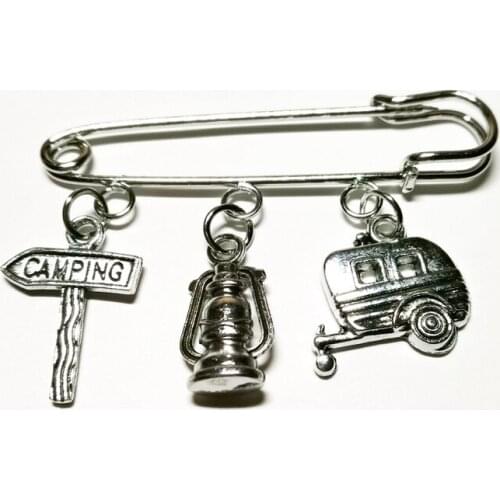 2019 Fashion Jewelry Mini Happy Camping Lantern Brooch, Kilt Pin, Road Sign, Car Shawl Pin DIY Handmade