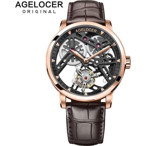 Tourbillon Watch AGELOCER Original watch Skeleton mechanical Sapphire Mens Watches Top Brand Luxury clock men Relogio Masculino
