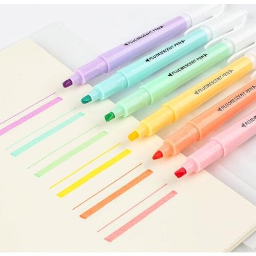 6pcs/set Candy Color Double Head Highlighter Pen Stationery Fluorescent Art Marker Pen Mark Pen Office School Supplies