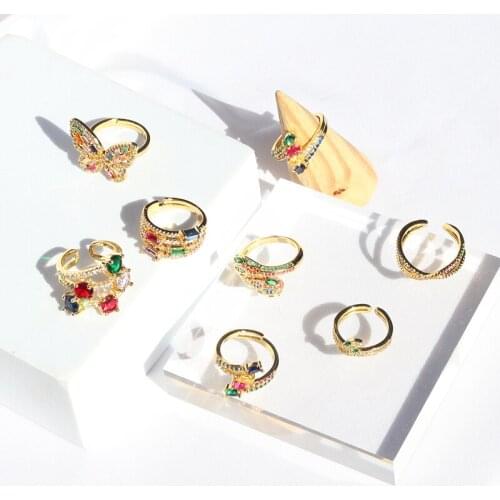 Geometric Luxury Boho Rainbow Copper Cubic Zirconia Ring For Women Charm 18K Gold Color Crystal Rings Fine Party Wedding Jewelry