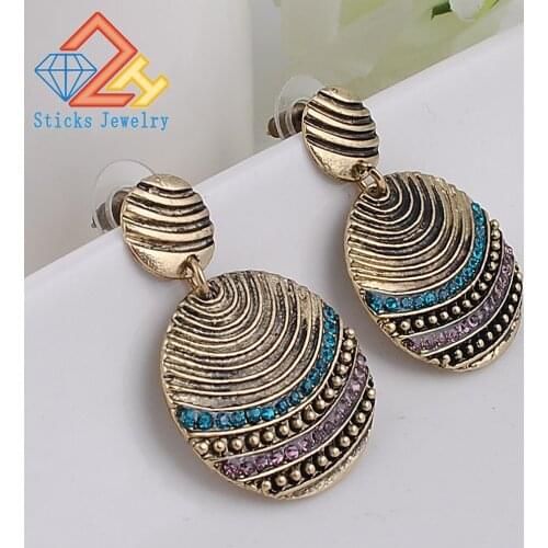 Good Quality New Arrive Trend Fashion Women Earrings Crystal Vintage Big Round Statement Earrings for Women Jewelry