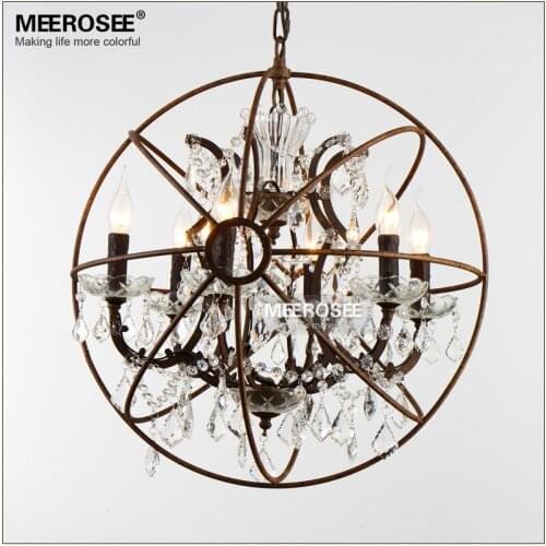 6 Arms American Style Crystal Chandelier Light Fixture Retro Rustic Bird Cage Hanging Lamp for Cafe Coffee Shop Decor Lighting