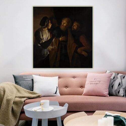 Georges de la Tour《The Denial of Saint Peter》Canvas Oil Painting Artwork Aesthetic Picture Wall Hanging Decor Home Decoration