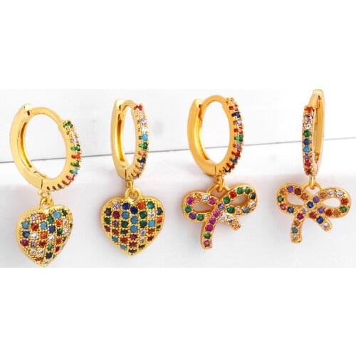 Colorful Seahorse Conch Heart Drop Earring Set Cubic Zirconia Rainbow Tree Of Life Hamsa Hand Earrings For Women Luckly Jewelry