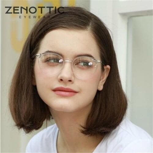 ZENOTTIC Retro Acetate Round Glasses Frames Women Transparent Optical Myopia Spectacles Vintage Ultralight Prescritpion Eyewear