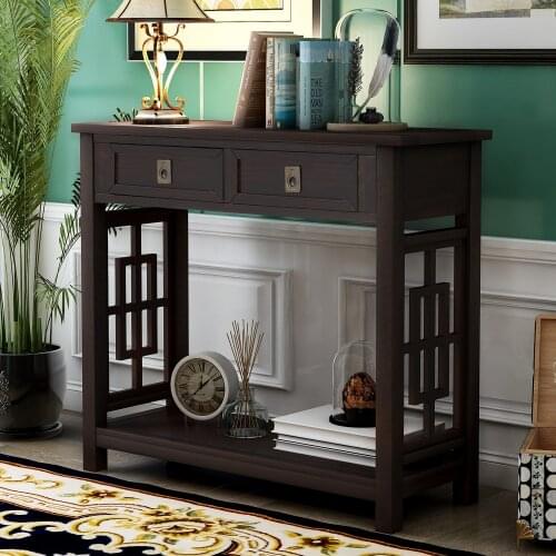 Kitchen Furniture Console Table with 2 Drawers Bottom Shelf Living Room Sofa Table Vintage Home Decoration Entryway Cupboard