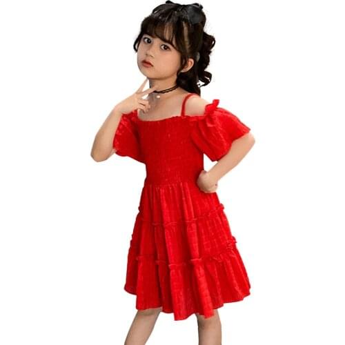 Girls Summer Dress Off Shoulder Girls' Dresses Solid Children Dress Teenage Costume For Girls 6 8 10 12 14 Year