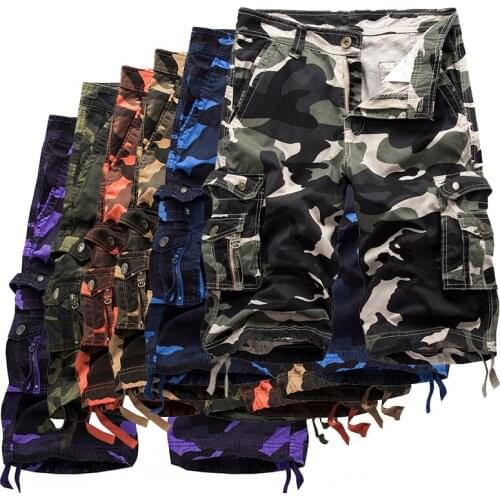 2020 Summer Camo Patchwork Cargo Shorts Mens Multi-Pocket Military Tactical Shorts Male Leisure Camouflage Straight Short Pants