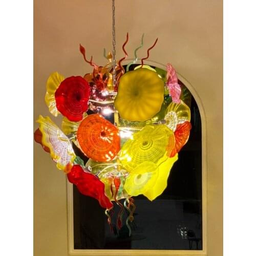 European Style Amber Flower Chandeliers Art Deco Murano Glass Chandelier Light Fixture