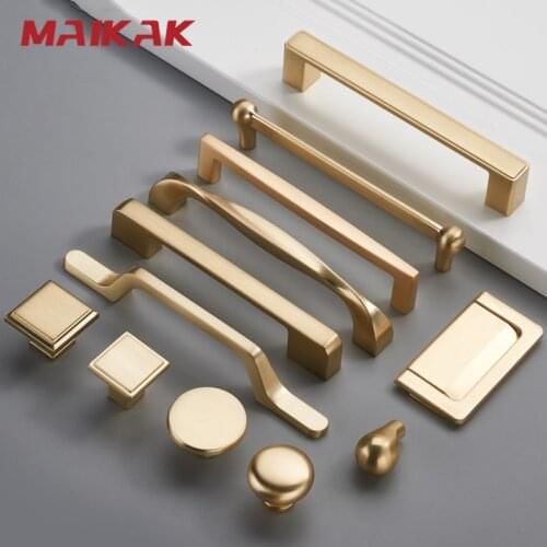MAIKAK Brushed Gold Cabinet Handle Zinc Alloy Straight Handle Drawer Knob Decorative Kitchen Cupboard Pulls Furniture Hardware