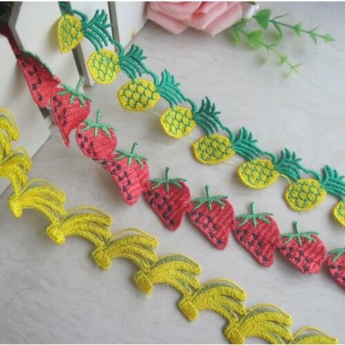 Milk silk, silk, lace, fruit, strawberry, pineapple, banana, color garment, accessories, embroidery, fabric width 3cm