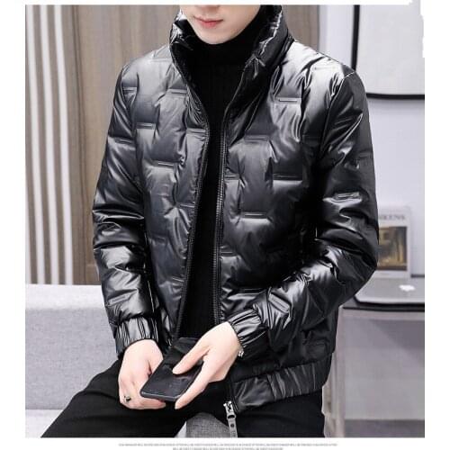 Mens Stand Collar Winter Clothing Trendy Handsome Glossy Down Jacket Male Casual Thickening Coat Fashion