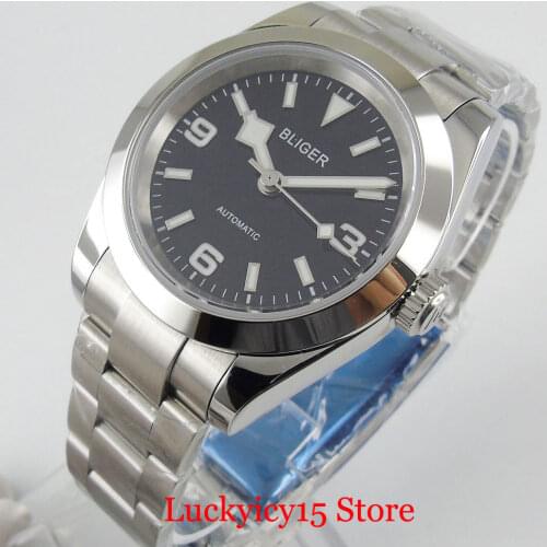 BLIGER 39mm Polished Bezel NH35A Automatic Men Watch Snowflake Hand Oyster Strap Glide Lock Sapphire Crystal