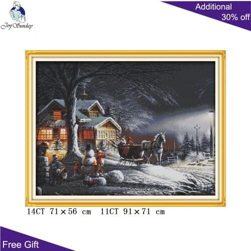 Joy Sunday Winter Snow Needlecraft F519 Counted and Stamped Home Decor Winter Snow Christmas Embroidery DIY Cross Stitch kits