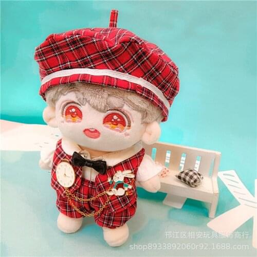 20CM Doll Clothes Cute Fashion Suit 4pcs Plush Toy Cloth Two Color Reborn Baby Vest Hat Japan Animation Plushie Accessories