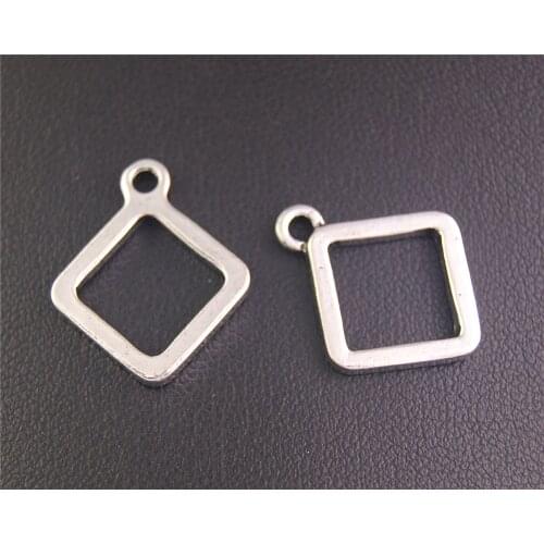30Pcs Silver Color Square Drop Charms Fit Bracelets Necklance DIY Metal Jewelry Making 14Mm A2144