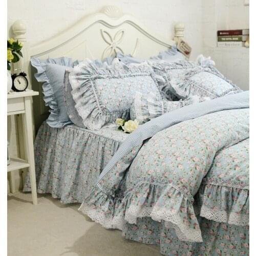 Elegant pastoral small floral fresh lotus leaf inlaid lace 100% cotton bedding downs king bed comforters game of 180x200 sheets