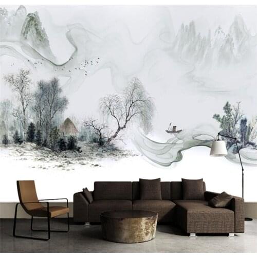 Simple New Chinese Style Chinese Ink Dream Landscape Sofa Wall Professional Production Wallpaper Mural