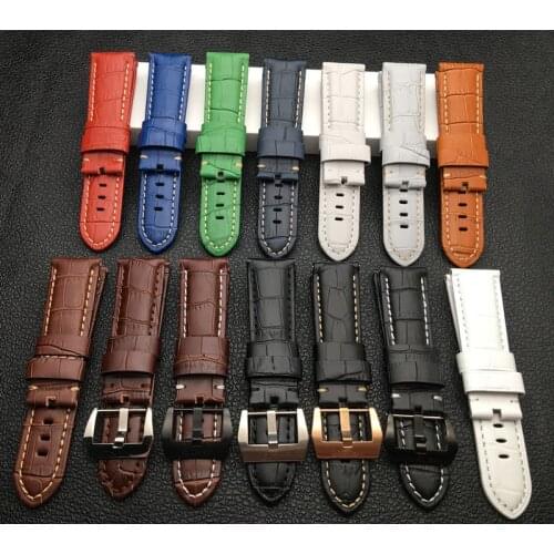 22mm 24mm 26mm Black Brown Blue Green Grey white Italy Calf bamboo Leather Watchband for Panerai strap watch band Tang Buckle