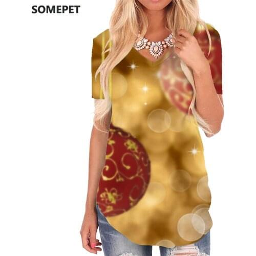 SOMEPET Christmas T Shirt Women Decorate V-neck Tshirt Graphics Shirt Print Art Tshirts Printed Womens Clothing Punk Rock Cool