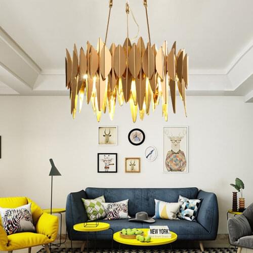 Modern Living Room Luxury Plate Gold Shape Metal Lustre Led Pendant Lights Adjustable Hanging Lamp Living Room Lighting Fixtures