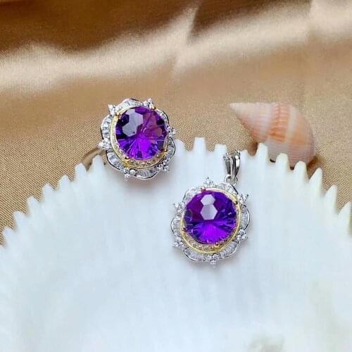 Shilovem 925 sterling silver Piezoelectricity amethyst Rings pendants fine Jewelry send necklace new wedding plant mtz1010992agz