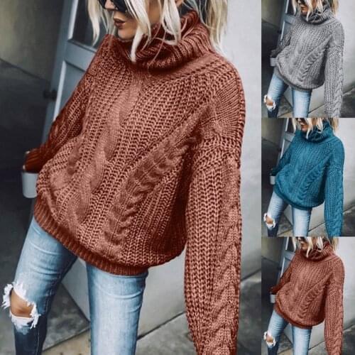 2021 Autumn Winter New Knit Sweater Womens Turtleneck Pullover Oversized Casual Thick Women Sweaters Solid Streetwear ladies