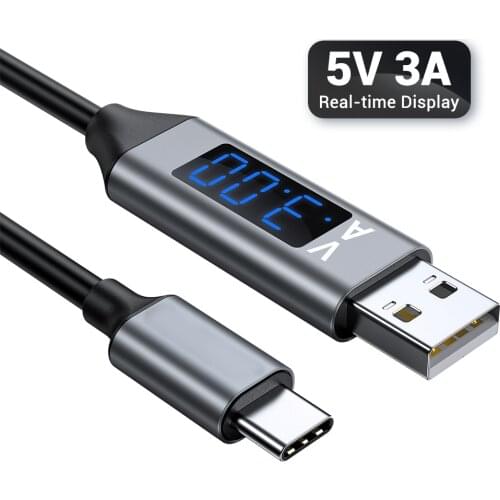 3A USB Type C Phone Cable With Voltage Current LED Display Micro USB Fast Charging Data Cable for Xiaomi Huawei USBC Phone Cable