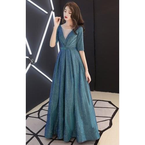 Navy Banquet elegant evening dress 2021 new party host party dress simple and generous temperament fairy mocini tailor