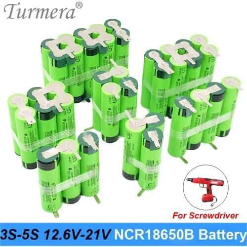 Turmera 18650 Battery 3400mAh 6800mAh NCR18650B 12.6V 16.8V 21V Battery for Screwdriver Shurik Shura Battery 3S 4S 5S Soldering