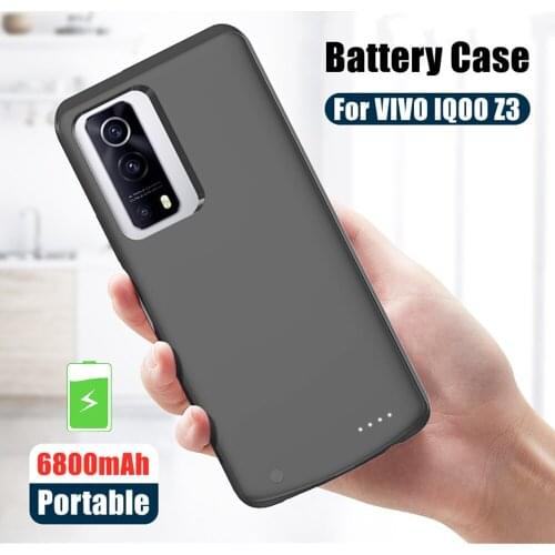 External Battery Power Bank Case For VIVO IQOO Z3 5G Battery Charger Cases 6800mAh Portable Silicone Powerbank Charging Cover