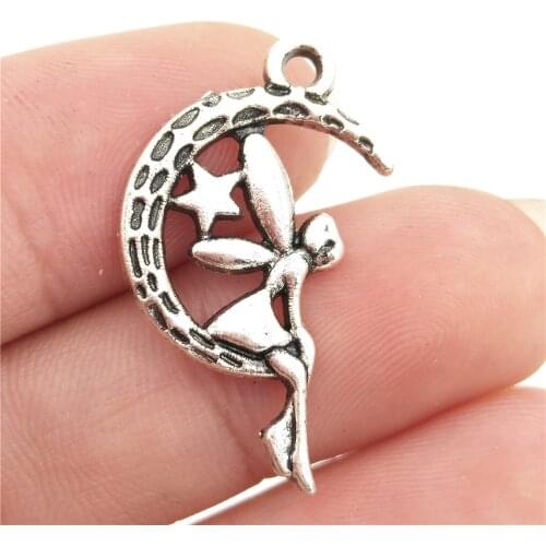 BULK 30 Zinc Alloy Fairy Angel Girl Charms Antique Silver Plated Tinkerbell Pendant DIY Bracelet Making 16*25mm 1.3g