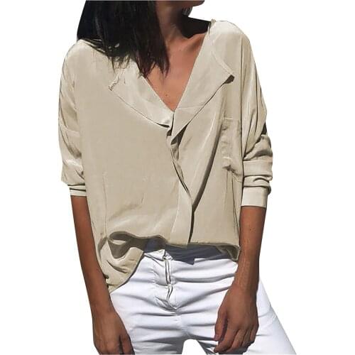 Fashion Plus Size Womens Tops And Blouses Womens Fashion Long Sleeve V-neck Loose Solid Color Blouse Shirt Vetement Femme 2021