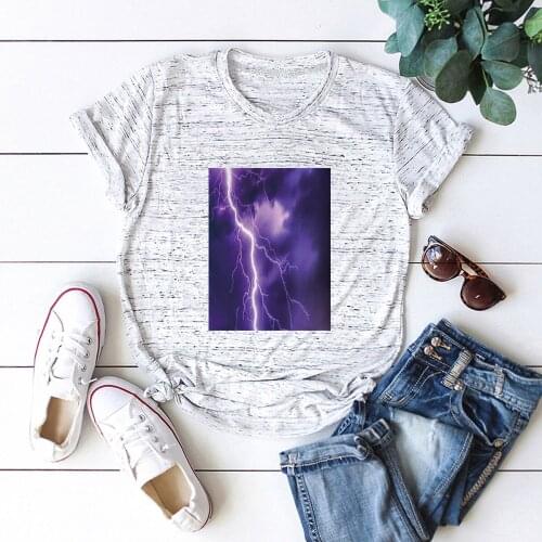 2021 Summer Women Harajuku T-Shirt Lightning Print T-Shirt Cotton Streetwear O Neck Short Sleeve Tee Shirt Oversized Tees Tops