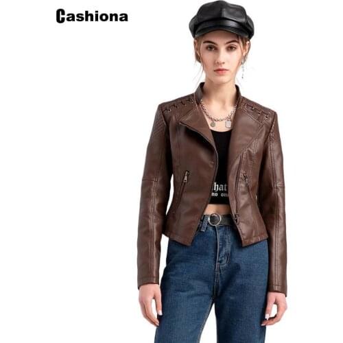 Plus Size 4xl 5xl Womwn Faux Pu Leather Jackets Short Fashion Top Solid Autumn Outerwear Sexy Epaulet Coat Zipper Biker Jacket