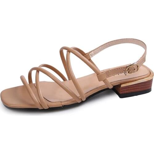 2021Summer Womens High-Heeled Sandals With Thin Straps Thick Heels Square Toe Large Size Elegant Shoes