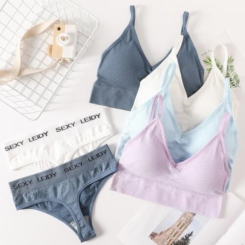 Women Bra Panties Set Sexy G-String Push Up Seamless Bra Underwear Soft Sports Bra Tank Crop Top Lingerie Female Underwear New