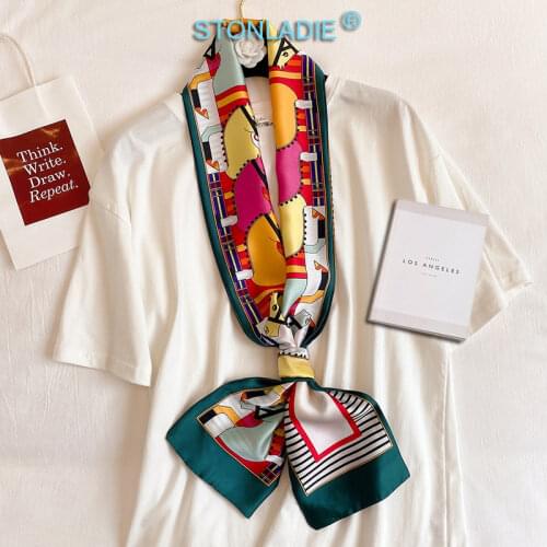 2021Design Koreaon Narrow Small Long Imitation Silk Scarf For Women Clean Printing Femme Patry Neck Scarfs Women 13X145 CM