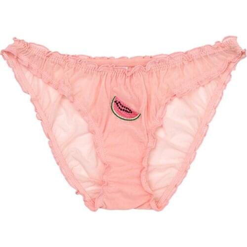 Women Sexy Lace Lingerie Temptation Low-waist Panties Female Transparent Fruit Embroidery Briefs Sweet Girls Underpants