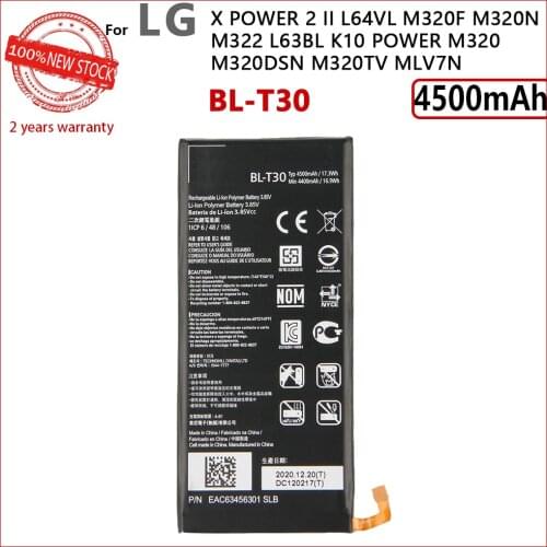 100% Original 4500mAh BL-T30 Battery For LG X Power 2 II L64VL M320F M320N M322 L63BL K10 Power M320 M320DSN M320TV MLV7N