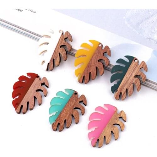 2pcs Halloween Leaves Leaf Wood Resin Charms Jewelry Findings Retro Earrings Bracelet Necklace Pendants Handmade DIY Accessories