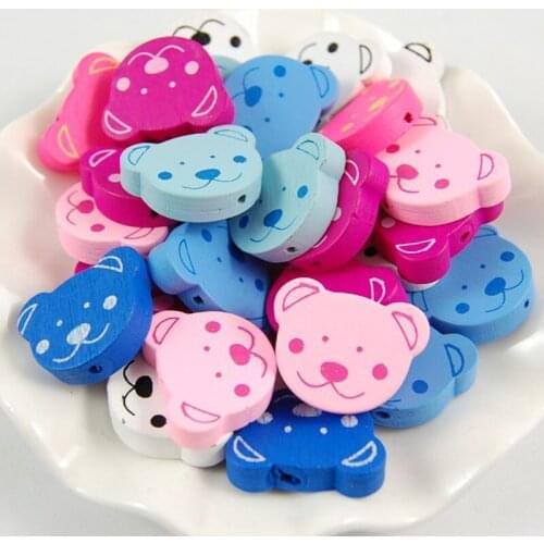 100PCS 25*20MM DIY Cartoon Bear heads Wood bead childrens manual beneficial beads Handicraft for Jewelry make accessories
